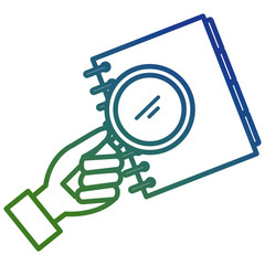 hand with magnifying glass and notebook vector illustration design