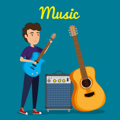 man playing guitar electric character vector illustration design