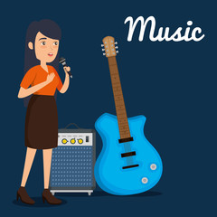 woman singing with microphone vector illustration design