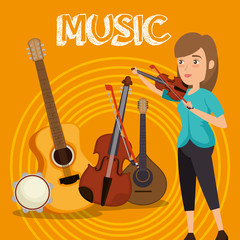 Fototapeta premium woman playing fiddle character vector illustration design