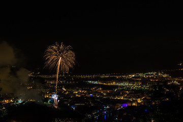 Celebration of bilbao parties with fireworks, Spain