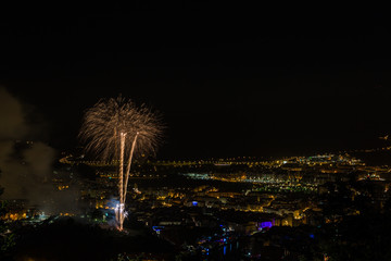 Celebration of bilbao parties with fireworks, Spain