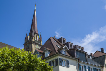 Fototapeta premium Radolfzell Münster Turm mit blauen Himmel