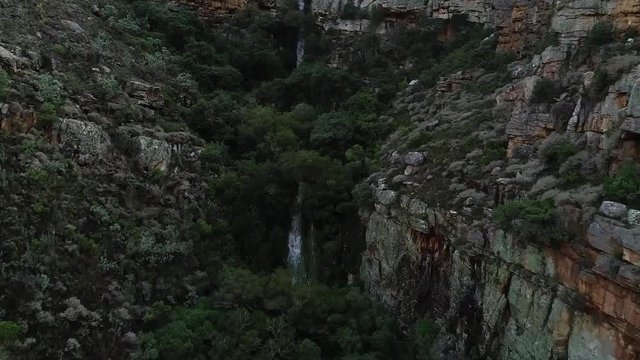 Footage of the waterfalls flowing in the Du Toitskloof mountains in the Western Cape of south africa after a heavy rain storm in the winter.