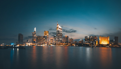 Fototapeta na wymiar Beautiful landscape of Ho Chi Minh city or Sai Gon. Royalty high quality free stock image of Ho Chi Minh City with development buildings. Ho Chi Minh city is the biggest city in Vietnam