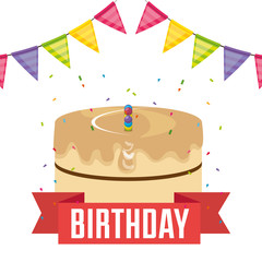 happy birthday card with cake and garlands