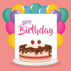 happy birthday card with cake and balloons helium
