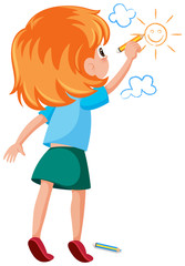 Young girl drawing on a wall