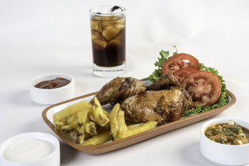 Peruvian food: Pollo a la brasa. Roast chicken.