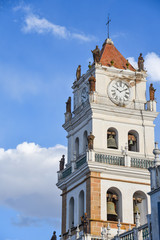 The Metropolitan Cathedral of Sucre, in Plaza 25 de Mayo square in Sucre, Bolivia