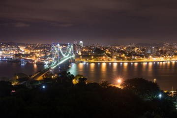 Fototapeta na wymiar The Hercilio Luz Bridge at night, Florianopolis, Brazil.