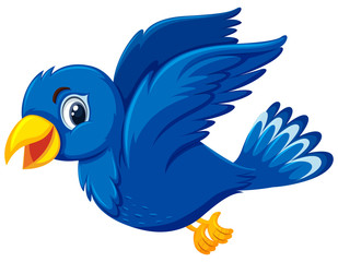 A blue bird flying on white background