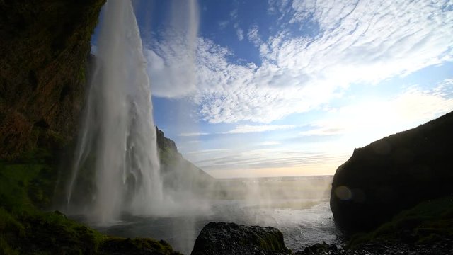 Famous Seljalandsfoss waterfall (Iceland; 4K)
