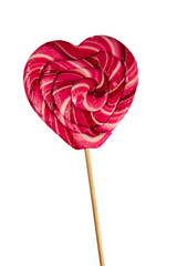 Heart shaped lollipop isolated on white background