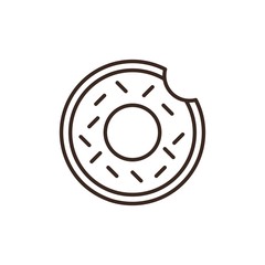 Donut linear style icon. Dessert and sweets outline web pictogram. Pastry shop logo isolated on white background. Cafe and restaurant menu design element. Bakery product vector illustration.