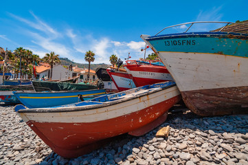 Naklejka na ściany i meble Fishing boats in the port. Madeira. Portugal