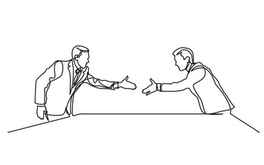 Fototapeta na wymiar continuous line drawing of two businessmen shaking hands at business meeting