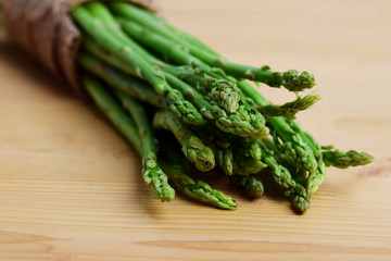 asparagus on wood table top with copy space