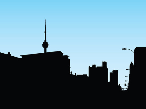 Skyline silhouette of the city of Toronto, Ontario, Canada.