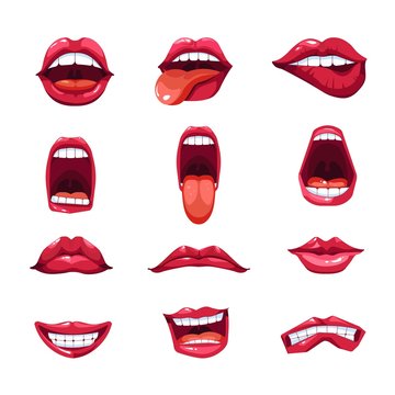 Mouth Lips And Tongue Smile Vector Emoji Icons