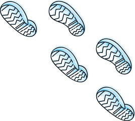 Cartoon of boot tread footprint tracks in white snow. 
