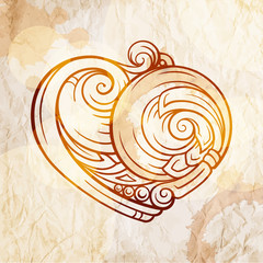 Ornamental stylized heart doodle on a grunge paper background