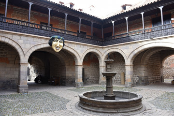 Obraz premium Mask of Bacchus (1865) in the entrance to the Casa Nacional de la Moneda (National mint), in Potosi, Bolivia