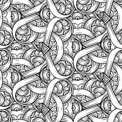 Black and white abstract doodles seamless pattern.