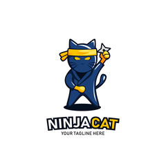 Ninja cat logo icon mascot. Animal cat ninja with shuriken character illustration sticker