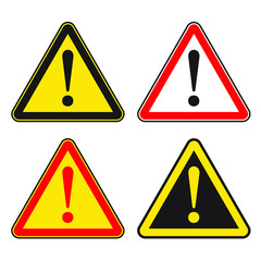 Danger sign, warning sign, attention sign. Danger icon, warning icon, attention icon.
