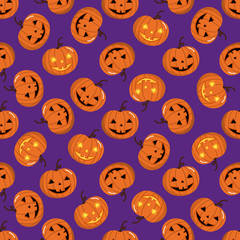 Halloween holidays pumpkin seamless pattern. Scary cartoon character background.