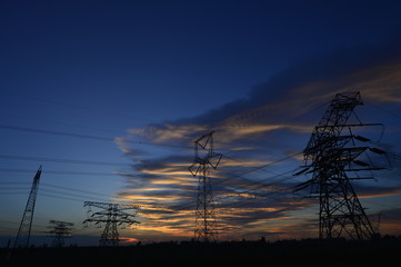 The power supply facilities of contour in the evening