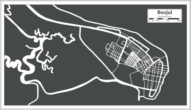 Banjul Gambia City Map in Retro Style. Outline Map.