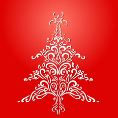 Christmas element. Christmas tree red holiday card. Vector Illustration.