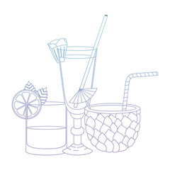 set cups cocktails with pineapple vector illustration design