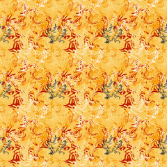 Seamless background pattern with colored diverse doodles.