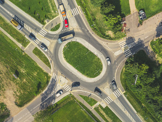 Aerial view of roundabout in summer with traffic © Mantas