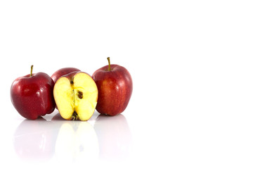 Fresh Red apple and half of red apple isolated on white background