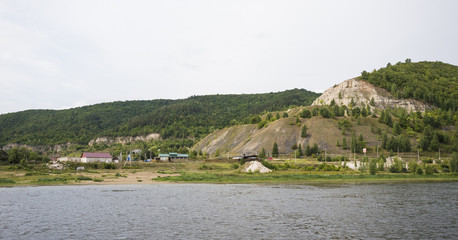 View of the Zhiguli mountains in the Samara region, Russia. Cloudy day, August 10, 2018