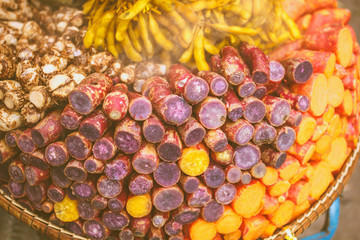 Steamed sweet potato, street food.