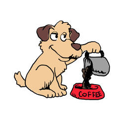 Dog serving coffee.illustration.