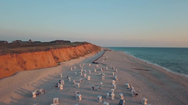 Aerial shot of the beach in sunset