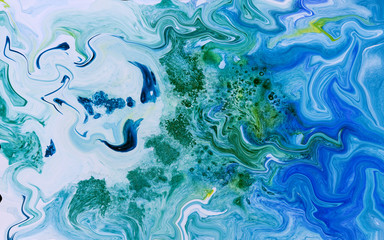 Fototapeta na wymiar Blue, green and golden abstract marbled texture.