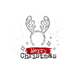 Vector hand drawn illustration. Happy Merry Christmas, holidays, antler. Idea for poster, postcard.