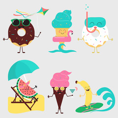 Summer sweets. Color ice cream, fruit and donuts
