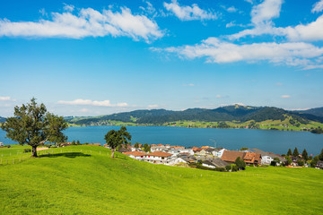 Fototapeta na wymiar View in the town of Einsiedeln in the Swiss canton of Schwyz