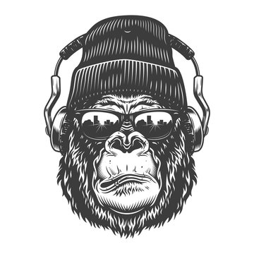 Gorilla head in monochrome style