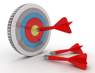 success concept . darts and target . 3d rendered illustration