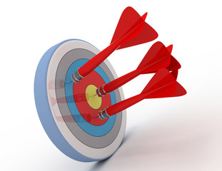 success concept . darts and target . 3d rendered illustration