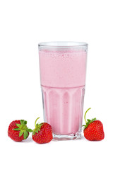 Glass of pink strawberry smoothie